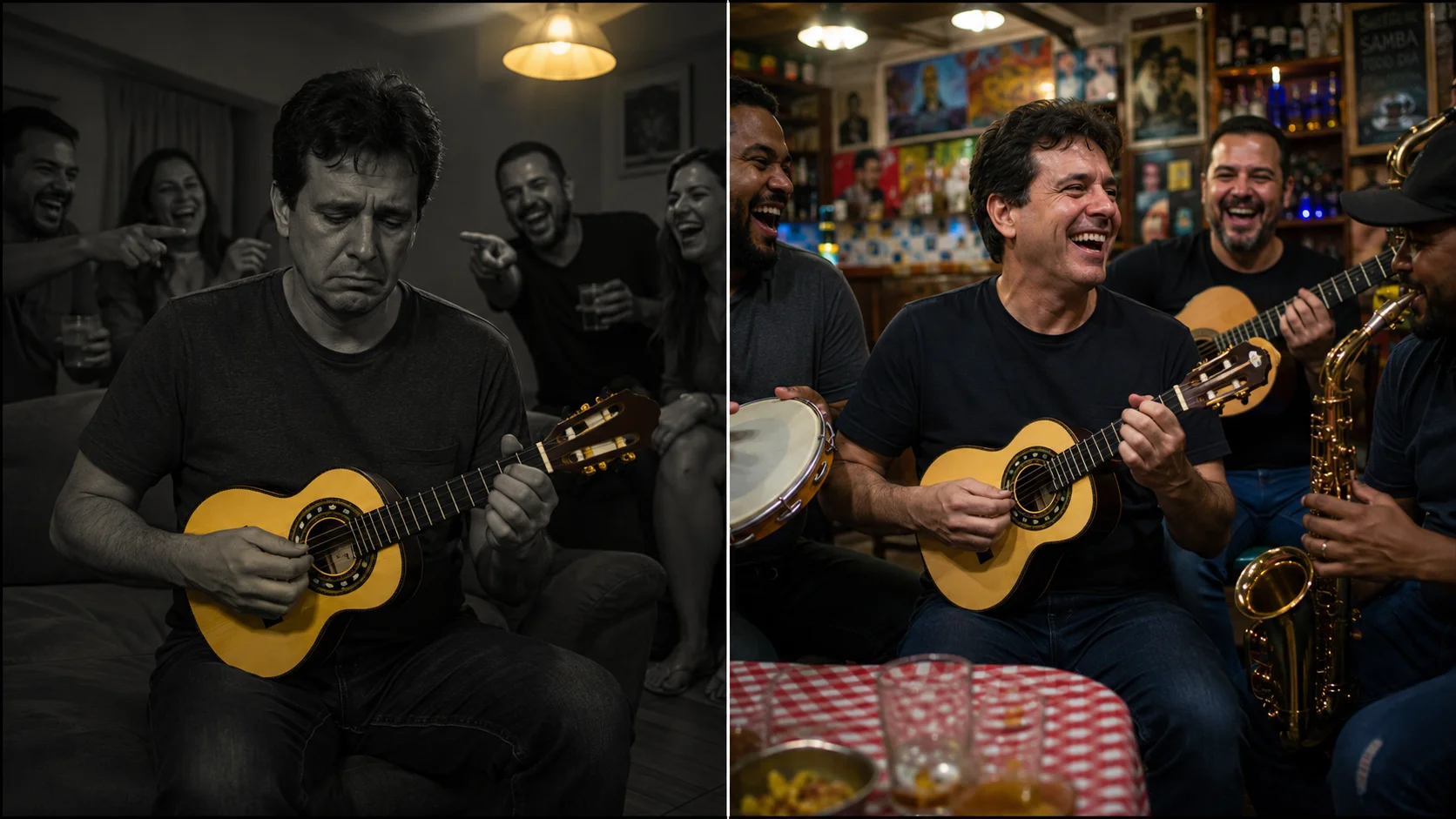 Antes e depois de aprender cavaquinho